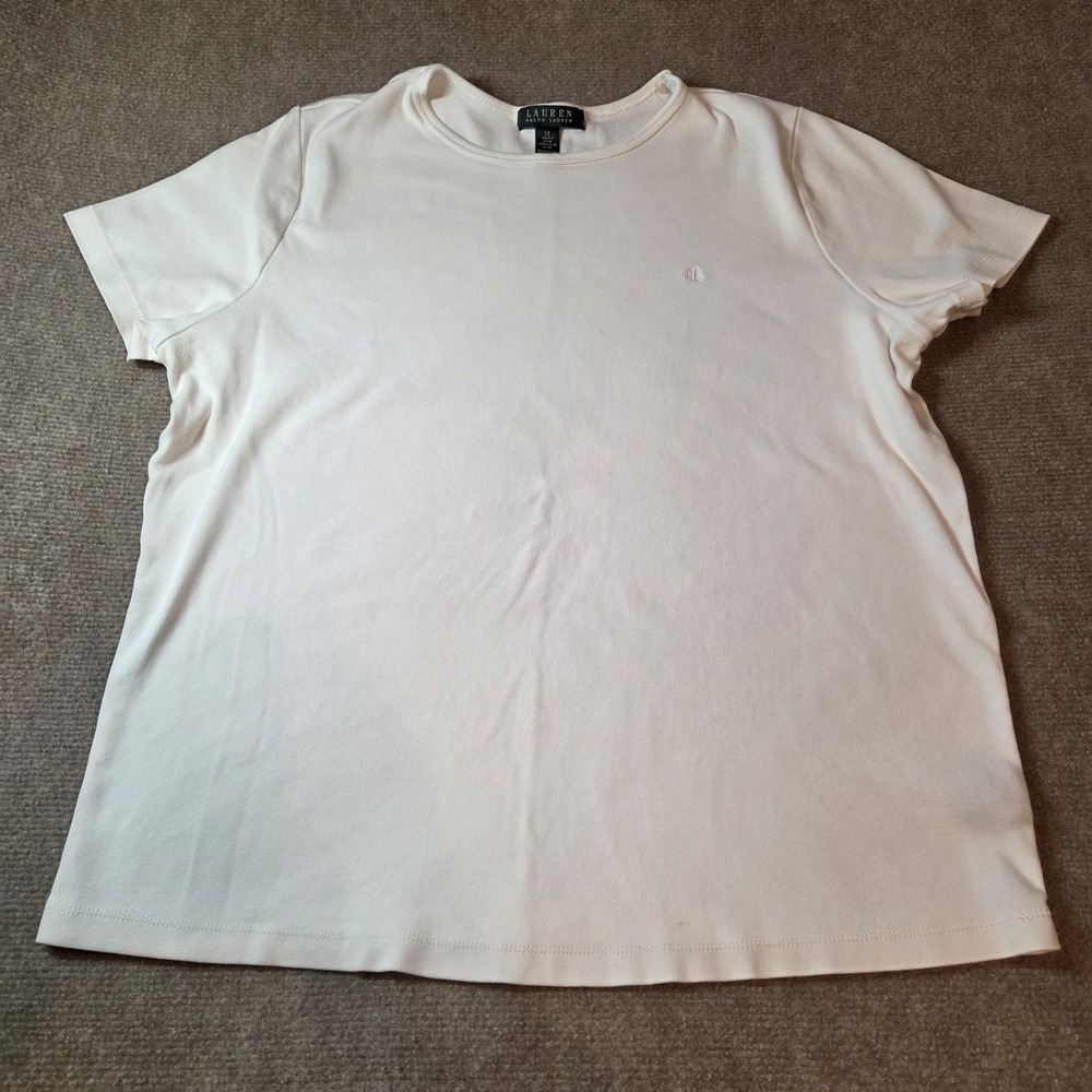 Lauren Ralph Lauren Women's 1X White Short Sleeve Crew Neck Tee Shirt Plus